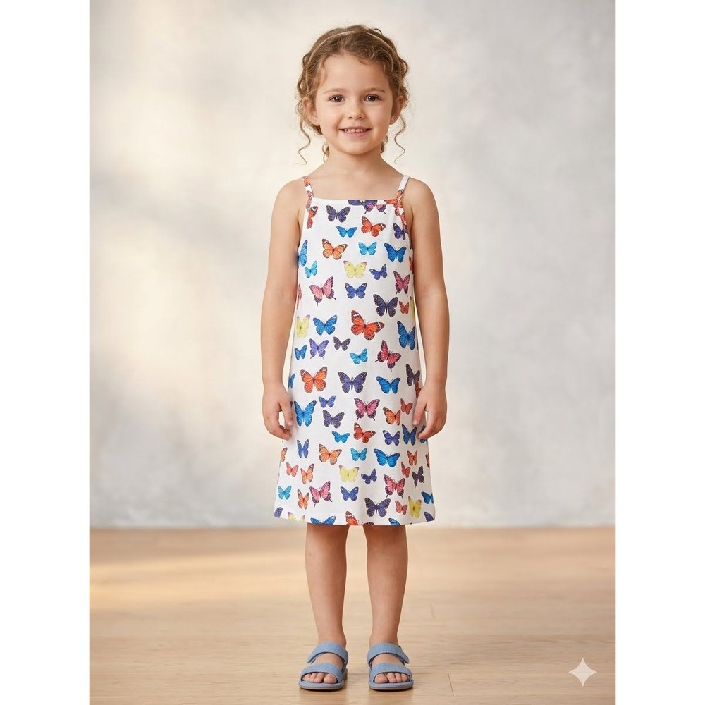 Girls Butterfly Print Sundress‎ Size 8-9Y Summer Dress Whimsical Colorful Nature